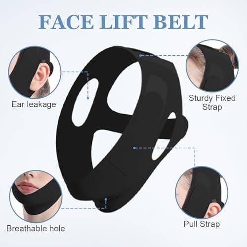 Reusable Facial Lifting Belt, V Line Lifting Mask with Chin Strap for Sleeping, Jaw Exerciser V-Shaped Double Chin Reduce (Deep Black) — view 4
