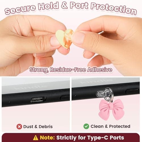 PIGORY Cute Kindle Charms Set with Kindle Pop Socket & Dust Plug Charm Type C. Personalize with Kindle Charm Chain. Essential Kindle Paperwhite Accessories (11th/12th Gen) & Gifts for Book Lovers — view 3
