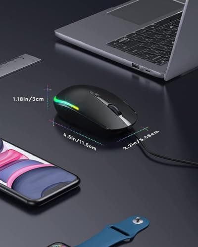 seenda Wired Mouse - USB Corded Mouse with Colorful RGB Backlit, Plug and Play, 1600 DPI Optical Tracking，Silent Computer Mouse for Laptop, PC, Chromebook, Desktop, Office, School, Home, Black — view 4