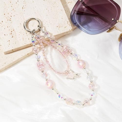 WOZEAH Butterfly Phone Charm for Women, Crystal Beaded Wrist Strap Lanyard with Tether Tab – Anti-Theft Hands-Free Detachable Phone Chain Wristlet（Star Butterfly Pendant） — view 5