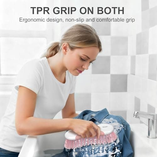 SetSail Multi-Purpose Scrub Brush of 2 Pack, Stiff Bristles Cleaning Brush with Non-Slip Grip Heavy Duty Scrub Brushes for Cleaning Bathroom Kitchen Tile Bathtub Sink, Pink — view 2