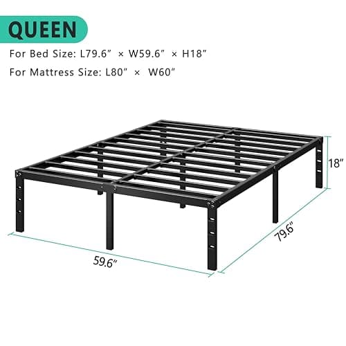 HLIPHA Metal Platform Bed Frame 18 Inch Tall,No Box Spring Needed,Queen Size Bed with Heavy Duty Strong Support Slats,Easy to Assemble,Black — view 2