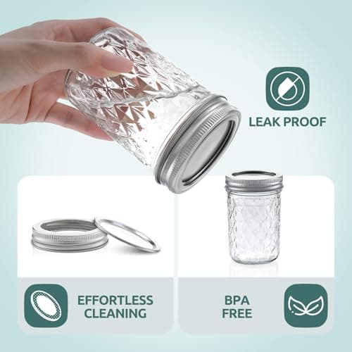 2 Pack 8 oz Mason Jars with Lids, Regular Mouth Leak-Proof Airtight Lids, Glass Canning Jars for Food Storage, Overnight Oats, Pickling & Preserving — view 2