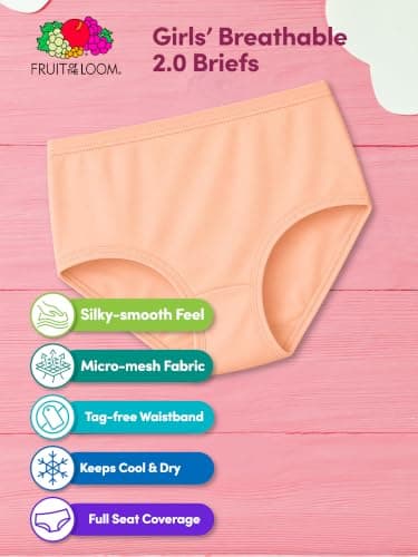 Fruit of the Loom Girl's Breathable Underwear, Brief - 6 Pack - Solids/Swirl, 10 — view 5