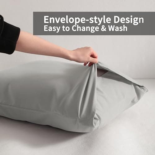 Aerlomi King Pillow Cases - 2 Pack - Envelope Closure - Soft Brushed Microfiber - Wrinkle, Stain, Shrinkage and Fade Resistant Pillow Covers King Size 20 X 36 Inches (Light Grey) — view 2