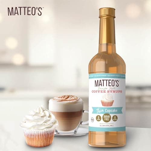 Matteo's Cupcake Syrup for Coffee, Lattes, Cappuccinos & Desserts – Sugar-Free Sweetener for Beverages, Keto Friendly, Zero Calories, Indulgent Flavor, Non-Alcoholic, Ideal for Hot Drinks 33.8oz (1pk) — view 4