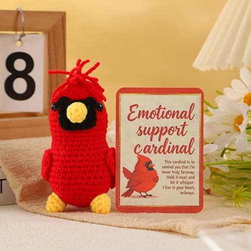 Vkeyinf Emotional Daily Support Cardinal, Memorial Crochet Cardinal Gifts, Emotional Uplifting Support Crochet Bird with I Am Always with You Card, Inspirational Birthday Gifts for Women