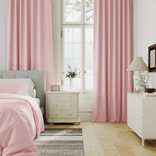 H.VERSAILTEX Blackout Curtains 84 Inch Length 2 Panels Set for Living Room Bedroom, Back Tab Pinch Pleated Thermal Insulated Room Darkening Light Blocking Curtains with Hooks, Baby Pink