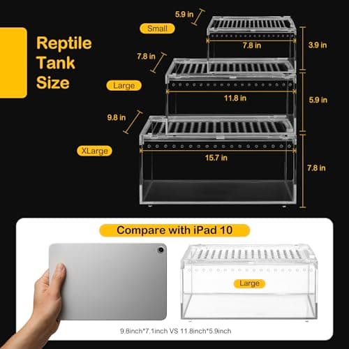 Clioran Reptile PC Tank,Escape Proof Magnetic Lid Tarantula Enclosure Small