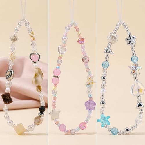 BESARME 3 PCS Beaded Phone Charm Wrist Strap Lanyard Cute Camera Wrist Straps Bead Phone Bracelet Strap Keychain for Women