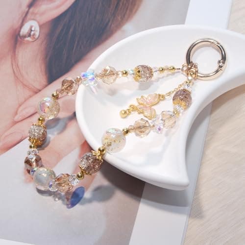 Beaded Phone Wrist Strap, Crystal Key chain Wristlet, Cute Purse Bag Charms — view 3