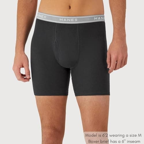 Hanes Men's Boxer Brief Underwear Pack, Cotton Boxer Briefs with Comfort Flex Waistband, Moisture-Wicking, 12-Pack