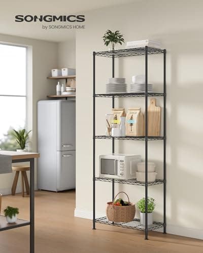 SONGMICS Storage Shelf, Metal Wire Shelving Unit, Adjustable Shelves, for Garage, Bedroom, Living Room, Kitchen, Pantry, 5 Tier, 30 x 60 x 161 cm, Ink Black ULGR165BH01