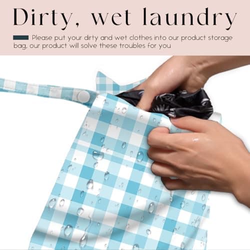 zcyxuuw Wet Bag, Wet Dry Bag, Waterproof Swim Bags, Machine Washable Reusable Bags for Beach, Pool, Diapers, and Dirty Yoga Gym Clothes(Blue White Gingham) — view 2