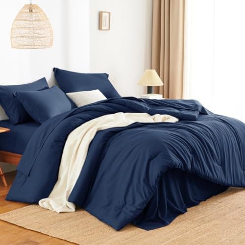 HIMEET Twin XL Comforter Sets - 5 Pieces Twin Extra Long Bed in a Bag for College Dorm, All Season Bed Set with Comforter for Girls and Boys, Flat Sheet, Fitted Sheet, Pillowcase & Sham, Navy Blue — view 2