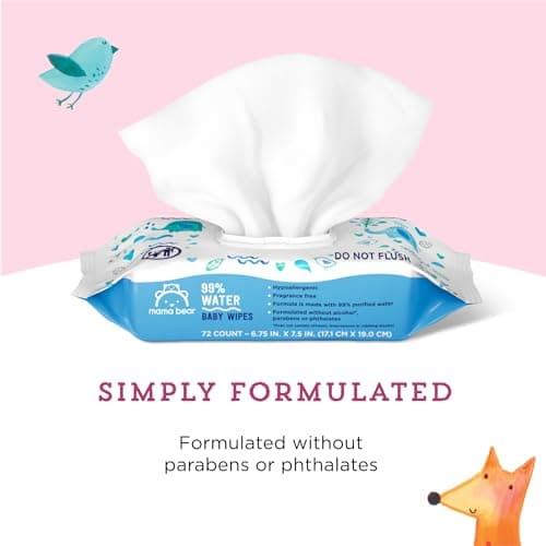 Amazon Brand - Mama Bear 99% Water Baby Wipes, Hypoallergenic, Fragrance Free, 216 Count Total (3 Packs of 72 Wipes Each) — view 2