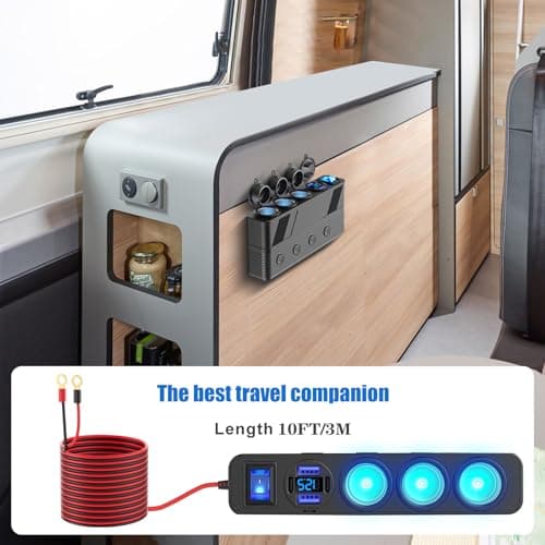 12V 24V Car Charger Socket Splitter with 10FT/3M Cable, 3 Cigarette Lighter Socket Multi 4 Port Adapter Plug with LED Display Master Switch Independent Switch,12 Volt Power Outlet with Eyelet Terminal — view 5