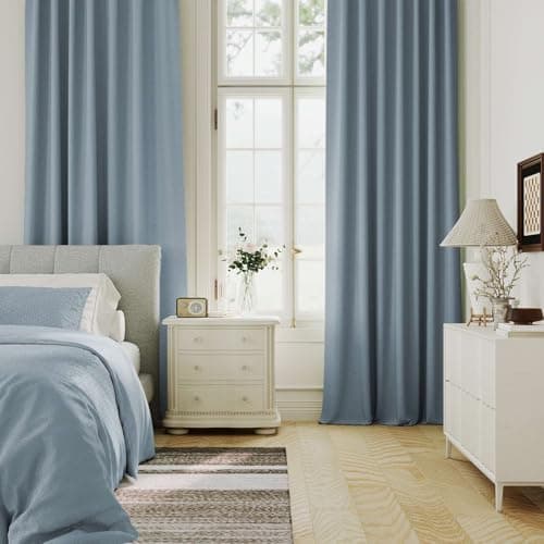 H.VERSAILTEX Blackout Curtains 84 Inch Length 2 Panels Set for Living Room Bedroom, Back Tab Pinch Pleated Thermal Insulated Room Darkening Light Blocking Curtains with Hooks, Stone Blue