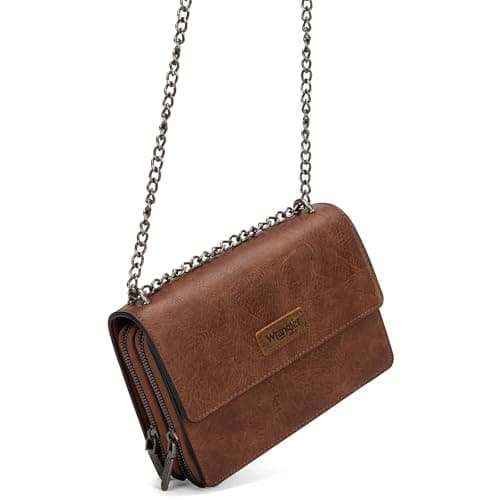 Wrangler Flap CrossBody Bag for Women Small Clutch Wallet Purse Trendy Shoulder Bag with Chain Strap Brown Gift WG149-236DBR — view 3