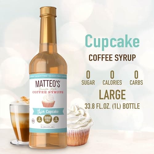 Matteo's Cupcake Syrup for Coffee, Lattes, Cappuccinos & Desserts – Sugar-Free Sweetener for Beverages, Keto Friendly, Zero Calories, Indulgent Flavor, Non-Alcoholic, Ideal for Hot Drinks 33.8oz (1pk) — view 2