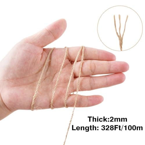 jijAcraft 2MM Jute Twine - 328Ft Natural Brown Jute String, 3-Ply Thin String for Gardening, Craft Twine for DIY Crafts, Gift Wrapping, Crochet Kitting, Macrame Decor