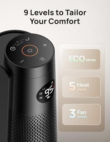 DREO Space Heater Large Room, 30" Electric Heaters with Remote, 120° Oscillation, Adjustable Thermostat, 5 Heat & 3 Fan levels, 8 Safety Protections, 25dB Quiet, 1-12H Timer, Heater for Office, Black — view 5