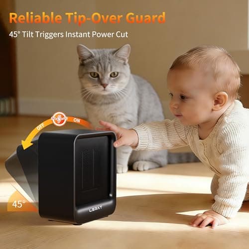 Lerat Mini Space Heater, 500W Quiet Electric Heaters for Indoor Use, Safe PTC Ceramic Desk Heater with Tip-Over & Overheat Protection, Small Portable Personal Fast Heating for Office Home Dorm Bedroom — view 3