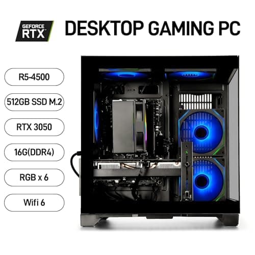 WIWB Gaming Desktop PC – Ryzen 5 4500, GeForce RTX 3050, 16GB DDR4 RAM, 512GB NVMe SSD, WiFi 6 – Desktop for Gaming, Streaming, School, Home Office & Everyday Use