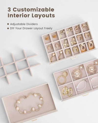 Lolalet Earring Organizer, Jewelry Box with Clear Lid -Beige, 5 Layer — view 4