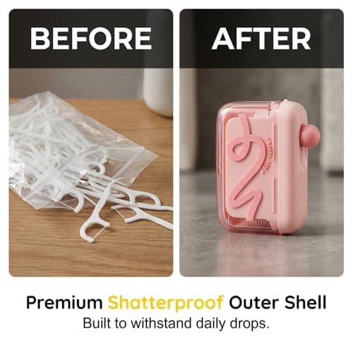 Automatic Pop-up Portable Floss Dispenser with 50 Pcs Dental Floss, Refillable for Home, Restaurant, and On-the-Go Oral Care (Pink) — view 2