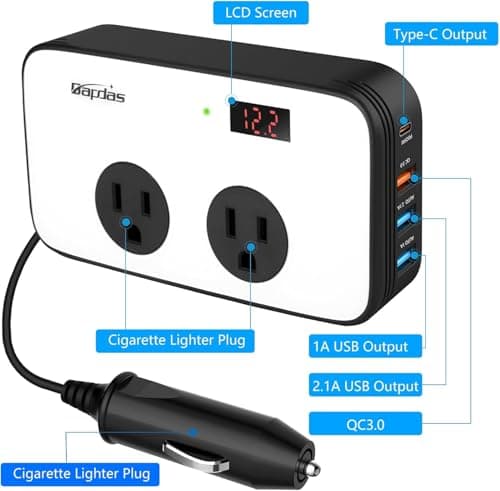 300W Car Power Inverter DC 12V to AC 110V Car Outlet Adapter Plug with PD 25W USB-C, QC3.0 and LCD Display Car Charger Loptop