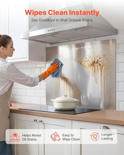 VEVOR 36" x 30" Stainless Steel Backsplash for Stove, Ultra Flat Splatter Guard, Wall Shield Range Hood Backsplash, Easy Clean Kitchen Wall Metal Panel, Pre-Drilled Holes for Easy Installation, Silver — view 2