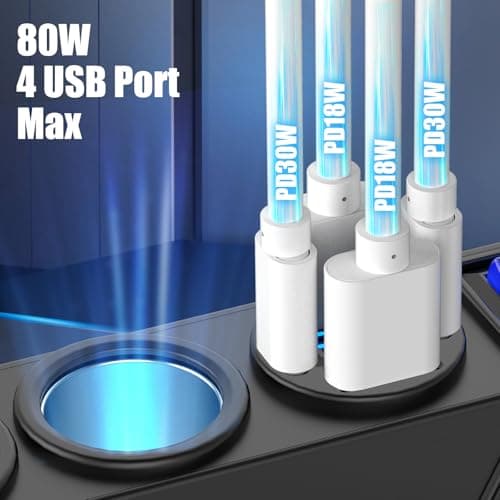 12V 24V Car Charger Socket Splitter with 10FT/3M Cable, 3 Cigarette Lighter Socket Multi 4 Port Adapter Plug with LED Display Master Switch Independent Switch,12 Volt Power Outlet with Eyelet Terminal — view 3