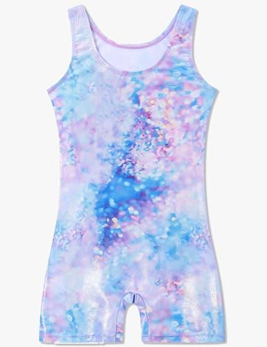 Ewbob Gymnastics Leotards for Girls Sparkly Biketards Dance Unitard with Shorts Quick Dry Sleeveless One-Piece Bodysuits Outfits 2-10 Years（004-2-3Y）