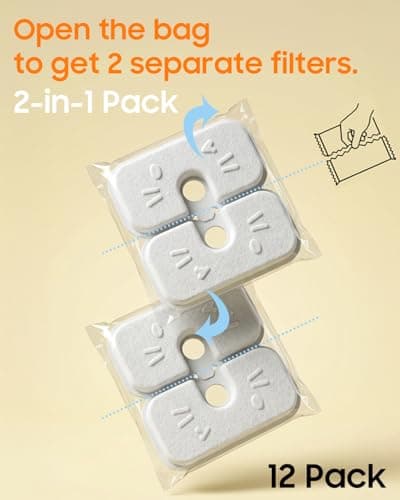 12+12 Pack Cat Water Fountain Filters Compatible with PET Water Fountain PLWF106/116/115/105/005, 6-Month Set of Replacement Filters for Pet water fountain (12 Filters + 12 Sponges) — view 2