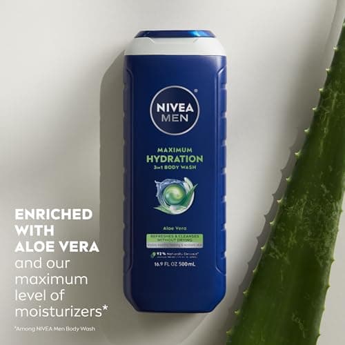 NIVEA MEN Maximum Hydration Body Wash for Dry Skin, Aloe Vera Enriched, 3-in-1 Moisturizing Body Wash, Face and Hair, Paraben Free, Vegan Formula, 16.9 Fl Oz Bottle, Pack of 3 — view 3