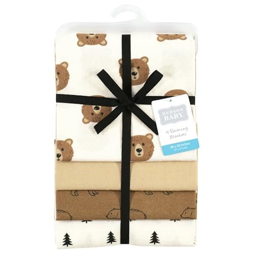 Hudson Baby Unisex Baby Cotton Poly Flannel Receiving Blankets, Brown Bear, One Size