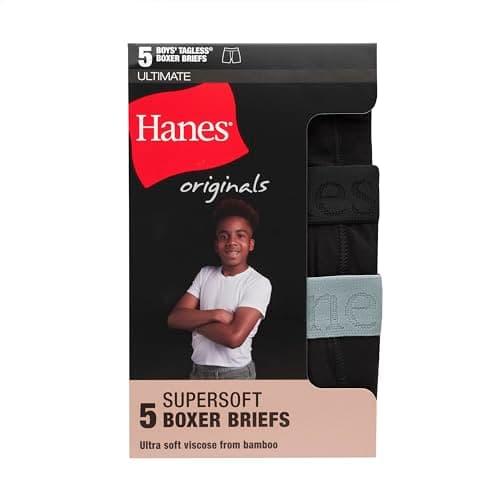 Hanes Ultimate Boys' Originals SuperSoft Boxer Brief Underwear, Viscose from Bamboo Fabric, Black, 5-Pack — view 2