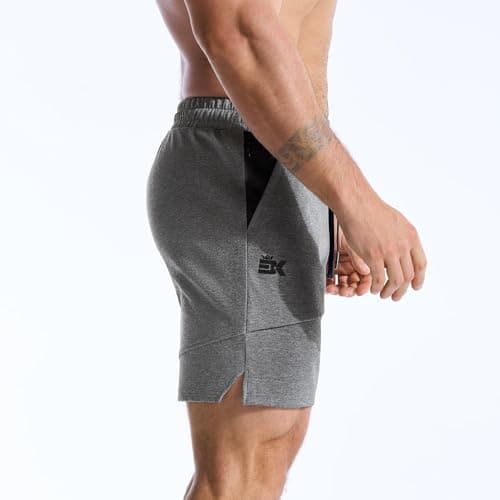 BROKIG Mens Gym Shorts Leg Slim Workout Casual Short(Dark Grey,Large)