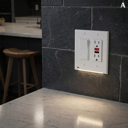 AMERELLE Universal LumiCover Outlet Cover Wallplate with Built-In Night Light, 2 Gang Double Décor, White - Easy DIY Installation, Low-Profile Design, for GFCI Outlets and Decor Outlets & Switches — view 4