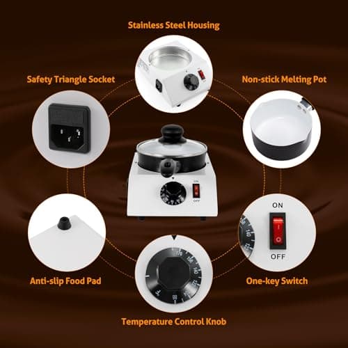 WICHEMI Chocolate Melting Pot Chocolate Tempering Machine Commercial Electric Chocolate Melter Fondue Pot for Chocolate, Butter, Cheese, Cream, Candy, Milk, Coffee, Desserts (Single Pot)