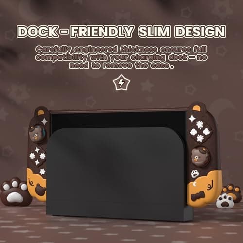 PlayVital Good Night Bear Dockable Case for Nintendo Switch 2 with Stand | Split Design Silicone Joycon Grips, PC Console Hard Shell, 2 Joystick Caps | Cute Protective Cover Bundle – Brown