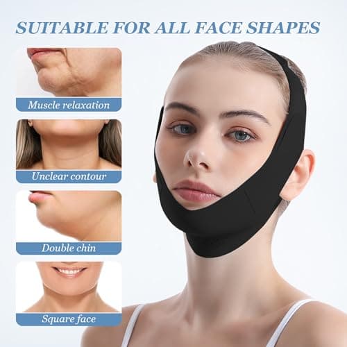 Reusable Facial Lifting Belt, V Line Lifting Mask with Chin Strap for Sleeping, Jaw Exerciser V-Shaped Double Chin Reduce (Deep Black) — view 3