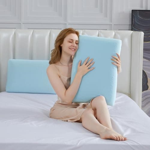 SAPHREAS Cooling Gel Memory Foam Pillow for Sleeping, Standard Size 4In Cool Bed Pillow for Side, Back and Stomach Sleepers, Removable & Machine Washable, Blue