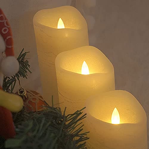 CANDLE CHOICE Real Wax Battery Operated Flameless Candles with Remote Automatic Daily Cycle Timer Realistic Flickering Electric LED Pillars Wedding Party Holiday Decorations 3 PCS Rustic Texture Ivory — view 4