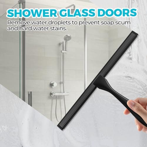 ALFLOD 12" Shower Squeegee for Glass Doors, Tile Walls, Car Windows, Black — view 2