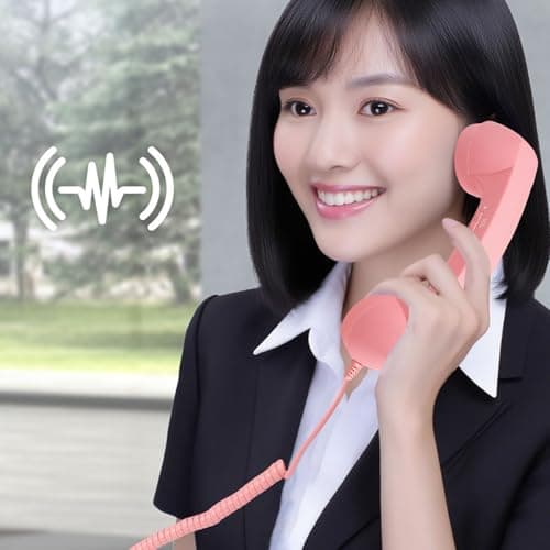 Asixxsix Retro Phone Handset, Wired Plug in Retro Telephone Handset Ergonomic Telephone Wired Handsets with Microphone for Cell Mobile Video Conferences Calls Meetings (Pink)