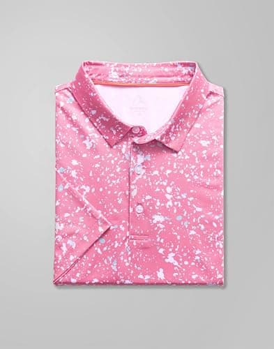 Obla Mens Golf Polo Shirts Short Sleeve Dry Fit Performance Moisture Wicking Casual Print Collared Golf Shirts for Men (Pink Colored Dots_XXL) — view 2