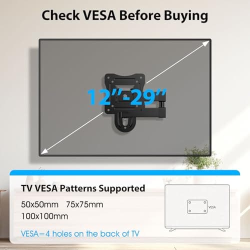 GLWIXY Full Motion TV Wall Mount for Most 12-29 Inch Flat Curved TV&Computer up to 22lbs,Sturdy TV Wall Bracket with Tilt Swivel Extension, Max VESA 100x100mm 17 19 21 23 27 Articulating Monitor Mount — view 5