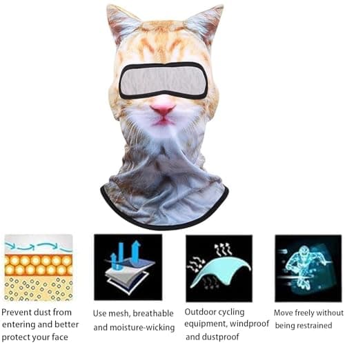 Ski Mask, 3D Cat Ski Mask Balaclava Sheisty Face Men Women, Cat Mask with Ears, Cute Full Face Shiesty Mask Animal Ski UV Sun Protection Face Mask for Outdoor Hiking Riding Ski Raves Party Yellow — view 2